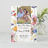 Rustieke Waterverf Herfst Wildbloemen Foto Kaart (Staand voorkant)