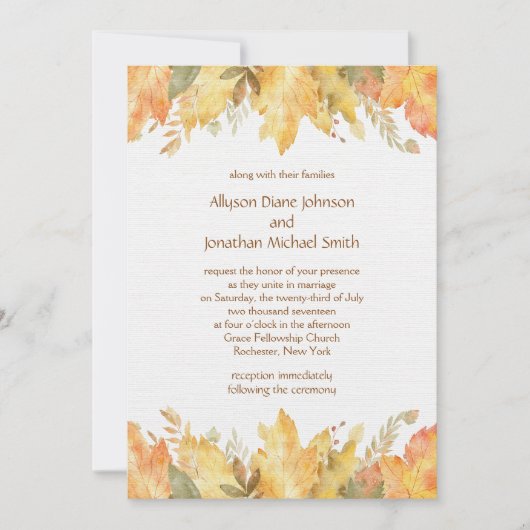 Rustieke Waterverf herfstbladeren bruiloft | Kaart (Voorkant)