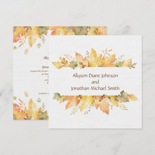 Rustieke Waterverf herfstbladeren plein | Kaart (Voorkant / Achterkant)