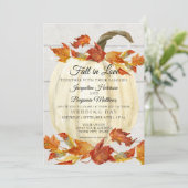 Rustieke waterverf herfstbladeren pompoen wit hout kaart (Staand voorkant)