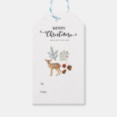 Rustieke Waterverf Herten en Botanicals Kerst Cadeaulabel (Voorkant)