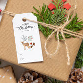 Rustieke Waterverf Herten en Botanicals Kerst Cadeaulabel