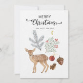 Rustieke Waterverf Herten en Botanicals Kerst Feestdagenkaart (Voorkant)