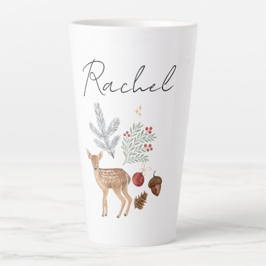 Rustieke Waterverf Herten en Botanicals Kerst Latte Mok (Voorkant)