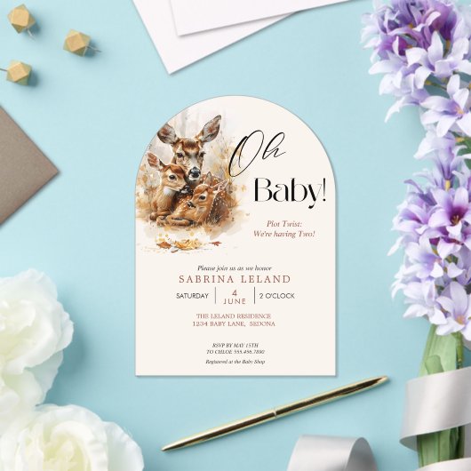 Rustieke Waterverf Herten en Twin Fawns Acryl Uitnodigingen (Insitu (Huwelijk))