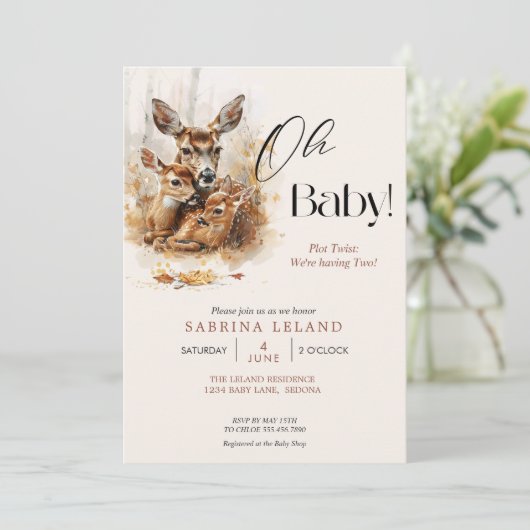 Rustieke Waterverf Herten en Twin Fawns Kaart (Staand voorkant)