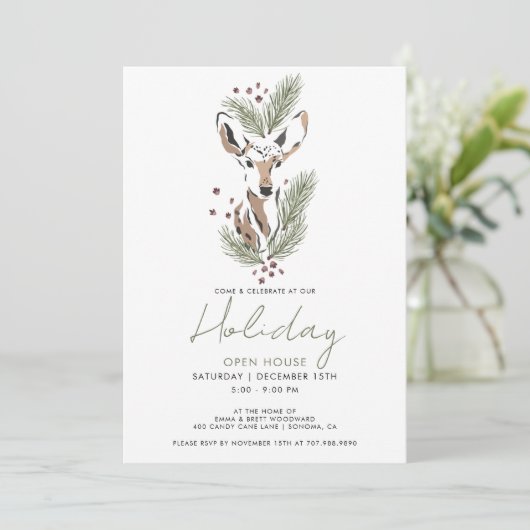 Rustieke Waterverf Herten Holiday Open House Kaart (Staand voorkant)