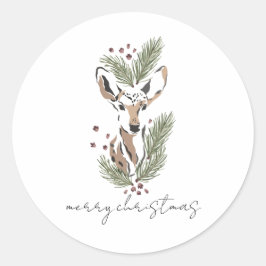 Rustieke waterverf herten Kerstmis Ronde Sticker