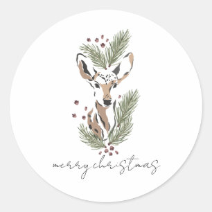 Rustieke waterverf herten Kerstmis Ronde Sticker
