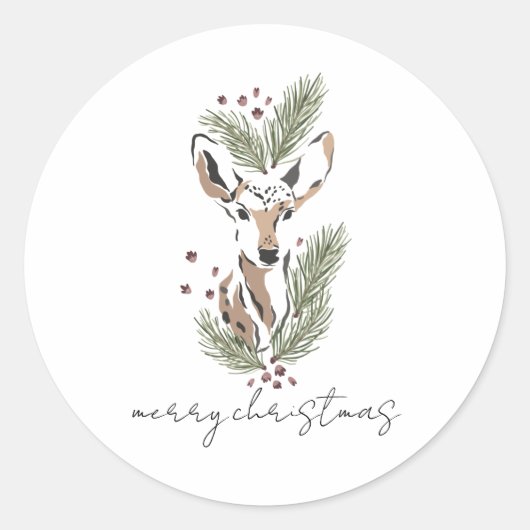Rustieke waterverf herten Kerstmis Ronde Sticker (Voorkant)
