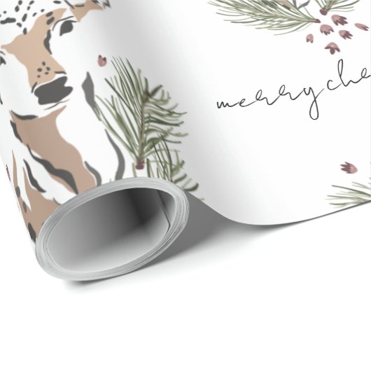 Rustieke Waterverf Herten Kerstpatroon Cadeaupapier (Rol Hoek)