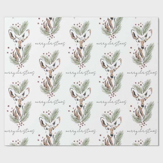 Rustieke Waterverf Herten Kerstpatroon Cadeaupapier (Vlak)