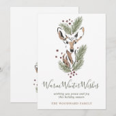 Rustieke Waterverf Herten Warme Winterwensen Feestdagenkaart (Voorkant / Achterkant)