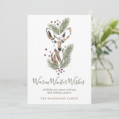 Rustieke Waterverf Herten Warme Winterwensen Feestdagenkaart (Staand voorkant)