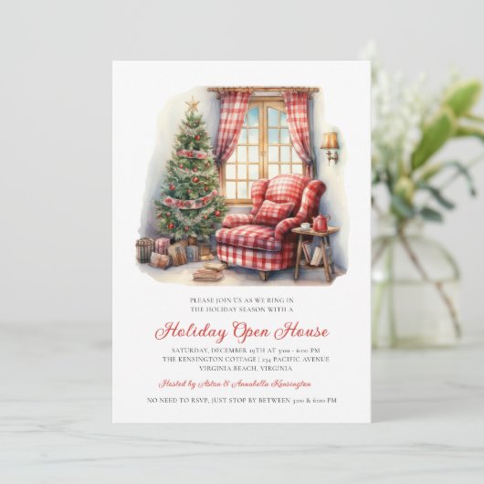 Rustieke Waterverf Holiday Open House Invitation Kaart (Staand voorkant)