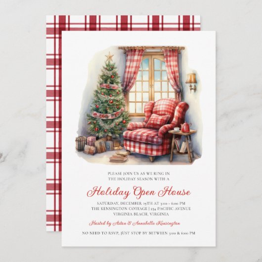 Rustieke Waterverf Holiday Open House Invitation Kaart (Voorkant / Achterkant)