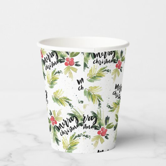 Rustieke Waterverf Holly Pattern Vrolijk Kerstfees Papieren Bekers (Rechts)