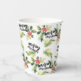 Rustieke Waterverf Holly Pattern Vrolijk Kerstfees Papieren Bekers