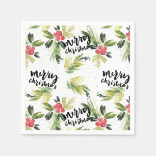 Rustieke Waterverf Holly Pattern Vrolijk Kerstfees Servet