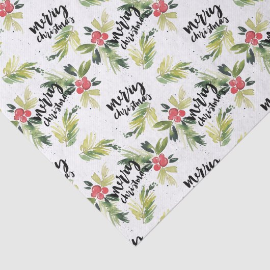 Rustieke Waterverf Holly Pattern Vrolijk Kerstfees Tissuepapier (Detail)