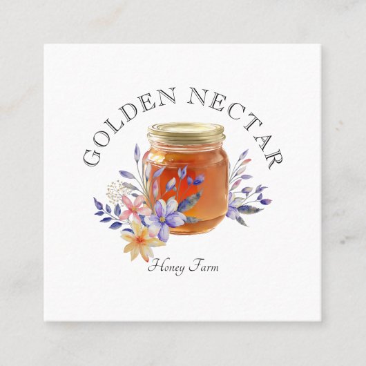 Rustieke Waterverf Honing Jar Logo Imker Vierkante Visitekaartje (Voorkant)