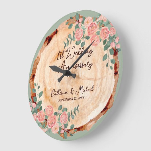 Rustieke Waterverf Hout Slice Sage Groen Grote Klok (Hoek)