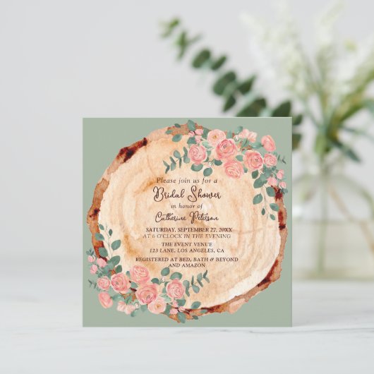 Rustieke Waterverf Hout Slice Sage Groen Kaart (Staand voorkant)