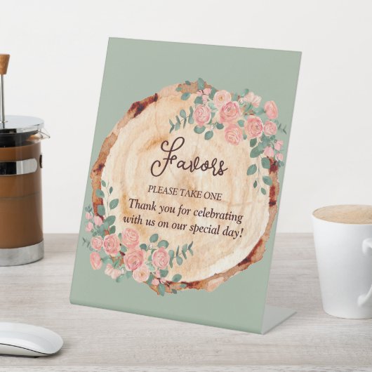 Rustieke Waterverf Hout Slice Sage Groen Reclamebord Met Voetstuk (Insitu)