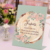 Rustieke Waterverf Hout Slice Sage Groen Reclamebord Met Voetstuk