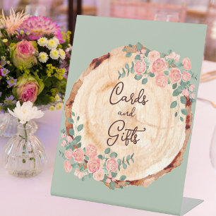 Rustieke Waterverf Hout Slice Sage Groen Reclamebord Met Voetstuk