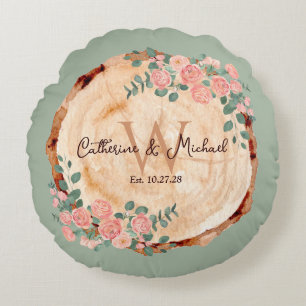 Rustieke Waterverf Hout Slice Sage Groen Rond Kussen