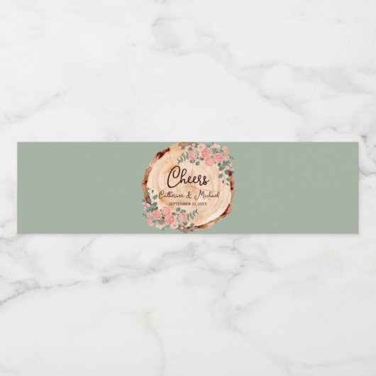 Rustieke Waterverf Hout Slice Sage Groen Waterfles Etiket (Enkel label)