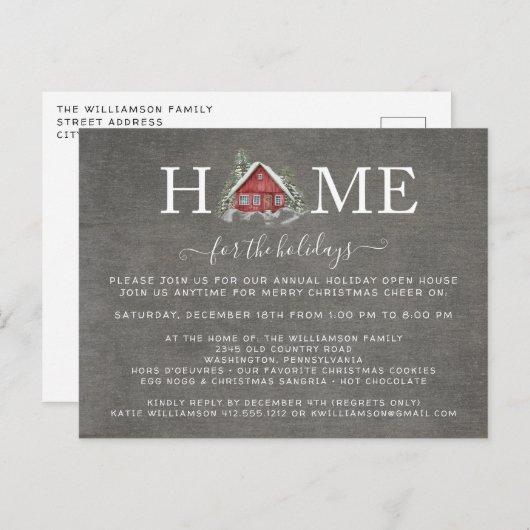 Rustieke Waterverf Huis voor de Feestdagen Open Hu Aankondigingskaart (Voorkant / Achterkant)