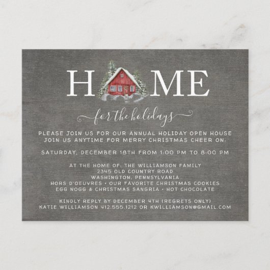 Rustieke Waterverf Huis voor de Feestdagen Open Hu Aankondigingskaart (Voorkant)