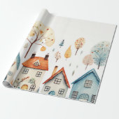 Rustieke Waterverf huizen en bomen inpakpapier (Uitgerold)