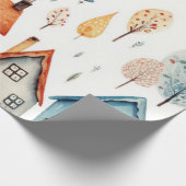 Rustieke Waterverf huizen en bomen inpakpapier (Hoek)