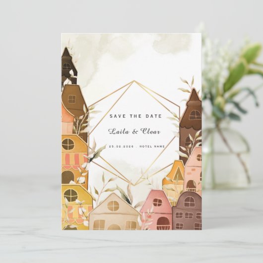 Rustieke Waterverf huwelijksuitnodiging Gezellig h Kaart (Staand voorkant)