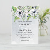 Rustieke Waterverf Ijsblauwe Bloemige Witte Bruilo Kaart (Staand voorkant)