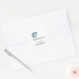 rustieke waterverf illustratie blauwe bloemenboeke ronde sticker