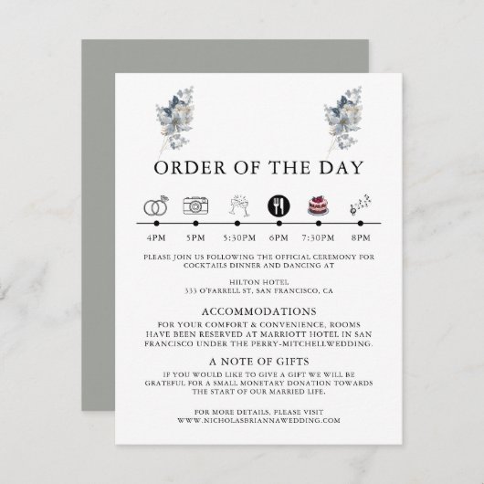 rustieke waterverf illustratie bloemstuk informatiekaartje (Voorkant / Achterkant)