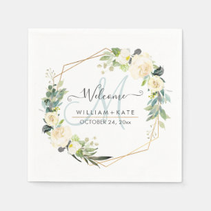 Rustieke Waterverf Ivoor Cream Rozen Monogram Servet