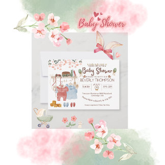 Rustieke Waterverf jongen meisje baby shower Invit Kaart