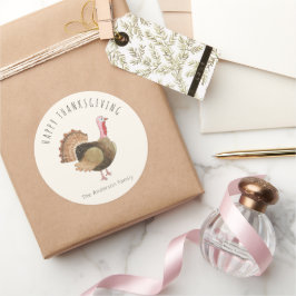 Rustieke Waterverf Kalkoen Thanksgiving Familie Ronde Sticker