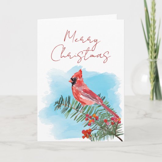 Rustieke Waterverf Kardinaal Kerstmis Kaart (Voorkant)