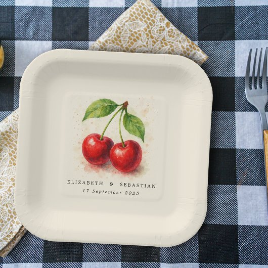  rustieke Waterverf kersenfruit typografie Papieren Bordje