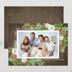 Rustieke Waterverf Kerst Holly Jolly Floral Kaart