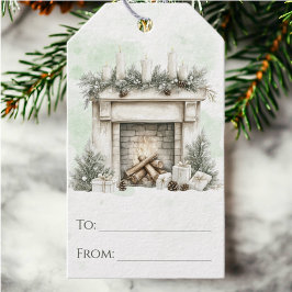 Rustieke Waterverf Kerst Mis Kerkvuur Kerstmis Cadeaulabel