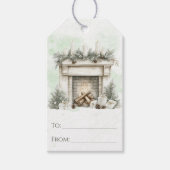 Rustieke Waterverf Kerst Mis Kerkvuur Kerstmis Cadeaulabel (Voorkant)