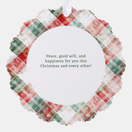 Rustieke Waterverf Kerst Plaid Foto Ornament Kaart (Achterkant)