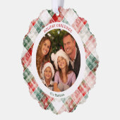 Rustieke Waterverf Kerst Plaid Foto Ornament Kaart (Links)
